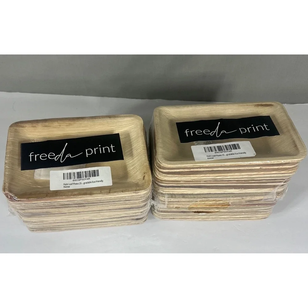 Freeda Print Palm Leaf Plates Eco-Friendly Natural Tan 50 Count